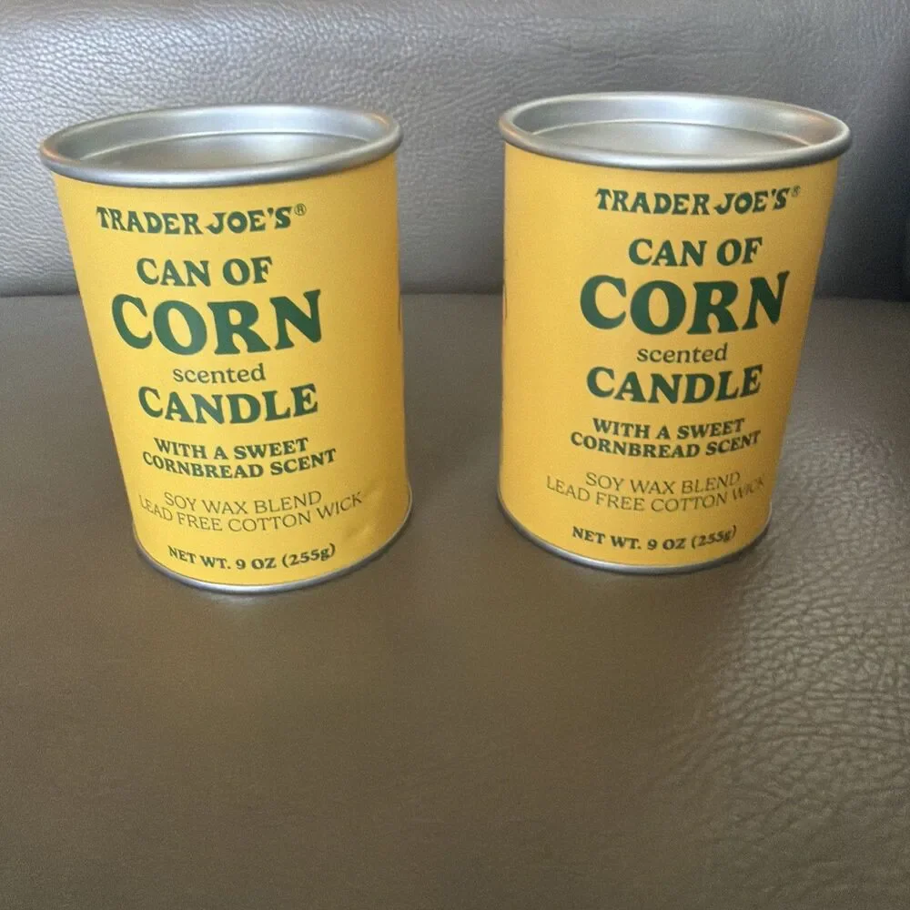 Trader Joe’s 2 Cans of Corn Soy Candle 9oz Sweet Cornbread Limited Seasonal NEW